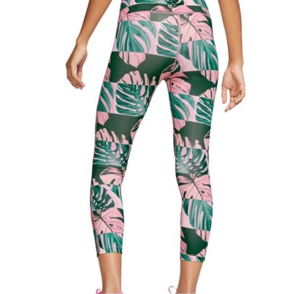 Nike Dri-Fit Women’s Pink Monstera Palm Leaves Cropped High Rise Leggings Medium - Picture 3 of 6
